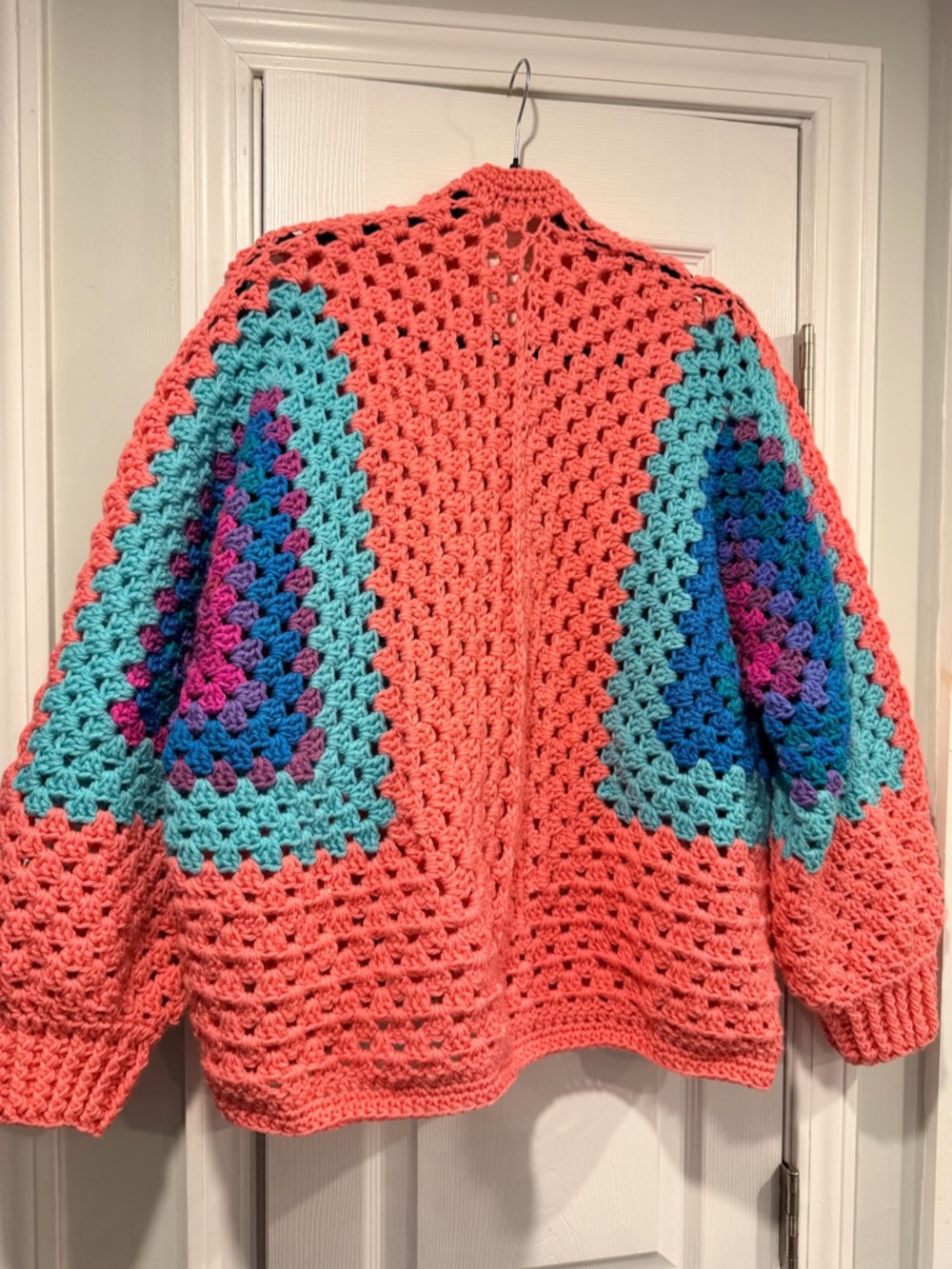 Handmade Crochet Granny Square One Size Cozy Cardigan Boho Chunky Knit Sweater - Picture 6 of 9